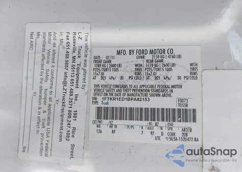 2011 Ford Ranger Xl from USA, damaged, VIN 1FTKR1ED1BPA82153